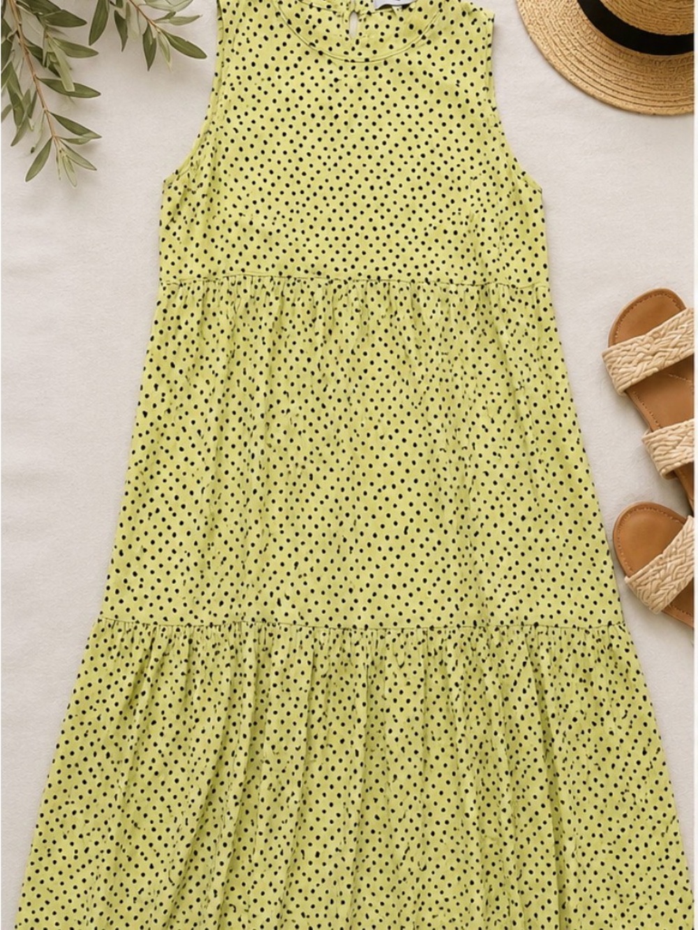 Mango Neon Yellow Polka Dot Sleeveless Dress